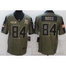 Men's Minnesota Vikings #84 Randy Moss Limited Olive 2021 Salute To Service Jersey