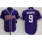 Men's Minnesota Vikings #9 JJ McCarthy Limited Purple Baseball Jersey