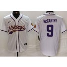 Men's Minnesota Vikings #9 JJ McCarthy Limited White Baseball Jersey