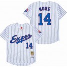 Men's Montreal Expos #14 Pete Rose White Stripes 1982 Throwback Jersey