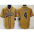 Men's New Orleans Saints #4 Derek Carr Limited Gold Baseball Jersey