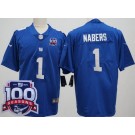 Men's New York Giants #1 Malik Nabers Limited Blue 100 Seasons Vapor Jersey