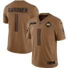 Men's New York Jets #1 Sauce Gardner Limited Brown 2023 Salute To Service Jersey