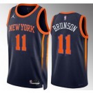 Men's New York Knicks #11 Jalen Brunson Navy Statement Icon Heat Press Jersey
