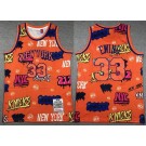 Men's New York Knicks #33 Patrick Ewing Orange Doodle Fashion Swingman Jersey