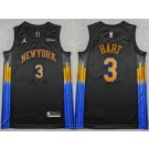 Men's New York Knicks #3 Josh Hart Black 2025 Statement Sponsor Swingman Jersey