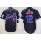 Men's New York Mets #12 Francisco Lindor Black 3 Patches Limited Jersey