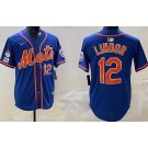 Men's New York Mets #12 Francisco Lindor Blue 3 Patches Limited Jersey