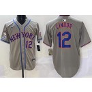 Men's New York Mets #12 Francisco Lindor Gray 3 Patches Limited Jersey