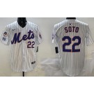 Men's New York Mets #22 Juan Soto White 3 Patches Limited Jersey