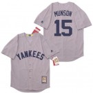 Men's New York Yankees #15 Thurman Munson Gray Cooperstown Throwback Cool Base Jersey