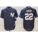 Men's New York Yankees #22 Juan Soto Black Stripes Cool Base Jersey