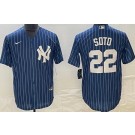 Men's New York Yankees #22 Juan Soto Navy Stripes Cool Base Jersey