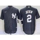 Men's New York Yankees #2 Derek Jeter Black Stripes Player Name Cool Base Jersey