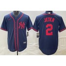 Men's New York Yankees #2 Derek Jeter Navy Red Fashion Cool Base Jersey