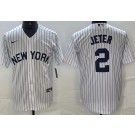 Men's New York Yankees #2 Derek Jeter White Alternate Player Name Cool Base Jersey