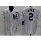 Men's New York Yankees #2 Derek Jeter White Red Rose Player Name Cool Base Jersey