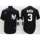 Men's New York Yankees #3 Babe Ruth Black Player Name Cool Base Jersey