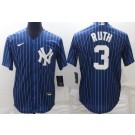 Men's New York Yankees #3 Babe Ruth Blue Stripes Cool Base Jersey