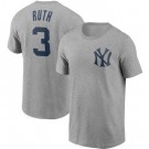 Men's New York Yankees #3 Babe Ruth Gray Printed T Shirt 112127