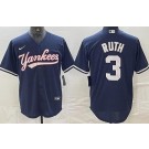 Men's New York Yankees #3 Babe Ruth Navy Fashion Cool Base Jersey