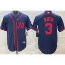 Men's New York Yankees #3 Babe Ruth Navy Red Fashion Cool Base Jersey