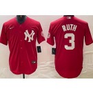 Men's New York Yankees #3 Babe Ruth Red Fashion Cool Base Jersey