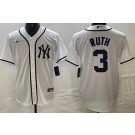 Men's New York Yankees #3 Babe Ruth White Fashion Cool Base Jersey