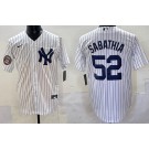 Men's New York Yankees #52 Cc Sabathia White Hall of Fame Cool Base Jersey