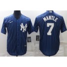 Men's New York Yankees #7 Mickey Mantle Blue Stripes Cool Base Jersey