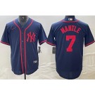 Men's New York Yankees #7 Mickey Mantle Navy Red Fashion Cool Base Jersey