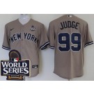 Men's New York Yankees #99 Aaron Judge Gray Player Name 2024 World Series Cool Base Jersey