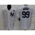 Men's New York Yankees #99 Aaron Judge White Red Rose Player Name Cool Base Jersey