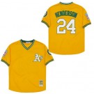 Men's Oakland Athletics #24 Rickey Henderson Yellow Hall of Fame Throwback Jersey