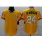 Men's Oakland Athletics #24 Rickey Henderson Yellow Throwback Cool Base Jersey