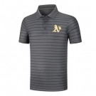 Men's Oakland Athletics Anthracite Collection Striped Performance Pique Polo