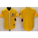 Men's Oakland Athletics Blank Yellow Team Logo Cool Base Jersey