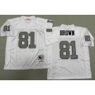Men's Oakland Raiders #81 Tim Brown White Sliver 1994 Throwback Jersey