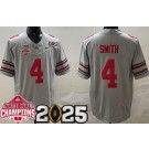 Men's Ohio State Buckeyes #4 Jeremiah Smith Gray 2025 National Champions College Football Jersey