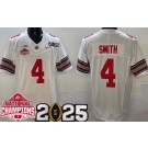 Men's Ohio State Buckeyes #4 Jeremiah Smith White 2025 National Champions College Football Jersey