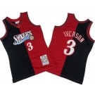 Men's Philadelphia 76ers #3 Allen Iverson Black Red Split 2000 Throwback Swingman Jersey