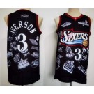 Men's Philadelphia 76ers #3 Allen Iverson Black Team Logos Swingman Jersey