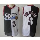 Men's Philadelphia 76ers #3 Allen Iverson Black White Split 1996 Throwback Swingman Jersey
