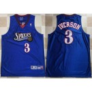 Men's Philadelphia 76ers #3 Allen Iverson Blue Throwback Authentic Jersey