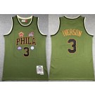 Men's Philadelphia 76ers #3 Allen Iverson Olive Military Flight 1996 Throwback Swingman Jersey