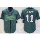 Men's Philadelphia Eagles #11 AJ Brown Green Baseball Jersey