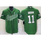 Men's Philadelphia Eagles #11 AJ Brown Limited Kelly Green Baseball Jersey
