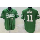 Men's Philadelphia Eagles #11 AJ Brown Limited Kelly Green Fashion Baseball Jersey