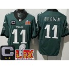 Men's Philadelphia Eagles #11 AJ Brown Limited Midnight Green C Patch Super Bowl LIX FUSE Vapor Jersey