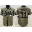 Men's Philadelphia Eagles #11 AJ Brown Limited Olive 2022 Salute To Service Baseball Jersey